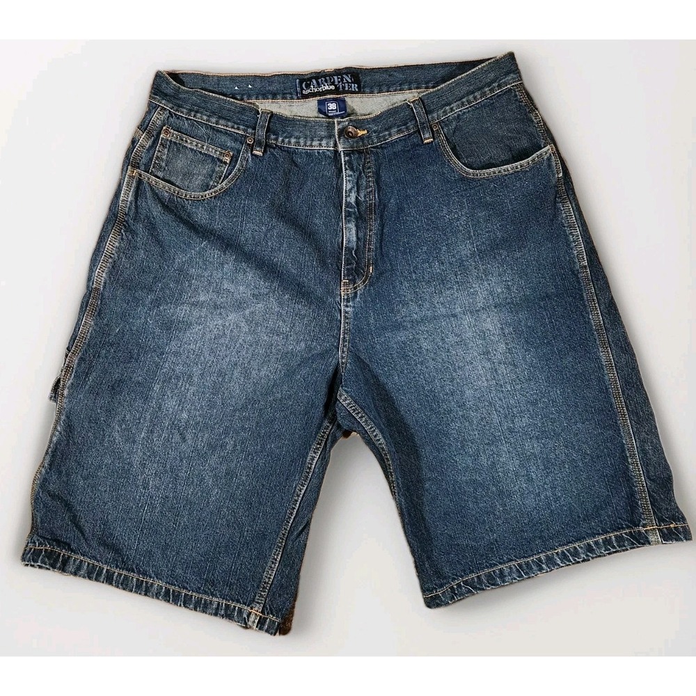 Vintage Anchor Blue Baggy Carpenter Jean Shorts Jorts Mens 38 Blue Denim Y2K